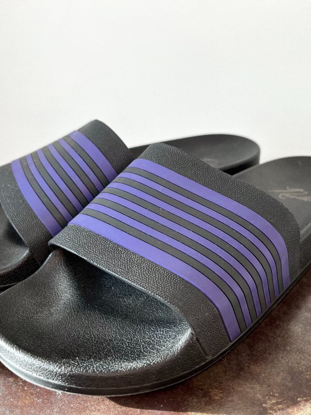 Needles Track Line Shower Slides, Purple and Black